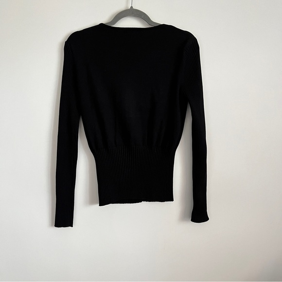 Bellini Y2K Black Ribbed Zip Front Cardigan Sweater Rhinestone Trim Size M - Picture 6 of 8